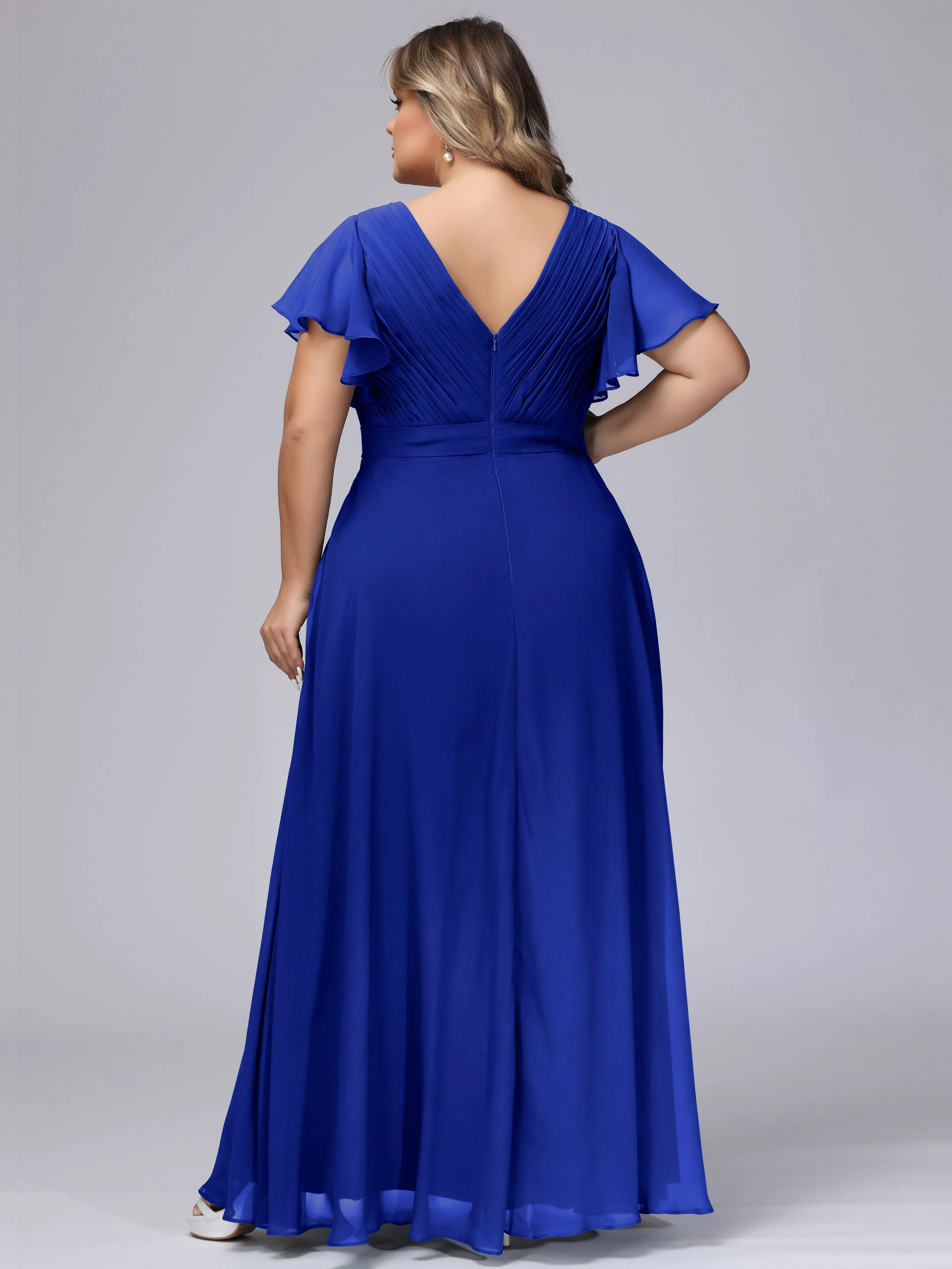 Elegant V-neck Ruffle Sleeves Empire Plus Size Bridesmaid Dress