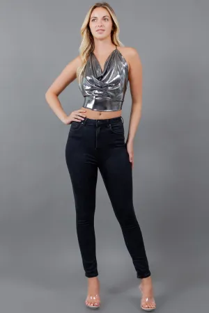 Ember Cowl Foil Halter Top
