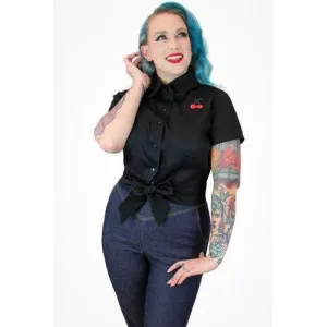Embroidered Cherries Black Knot Top by Hemet