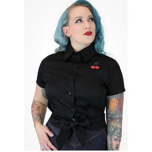 Embroidered Cherries Black Knot Top by Hemet