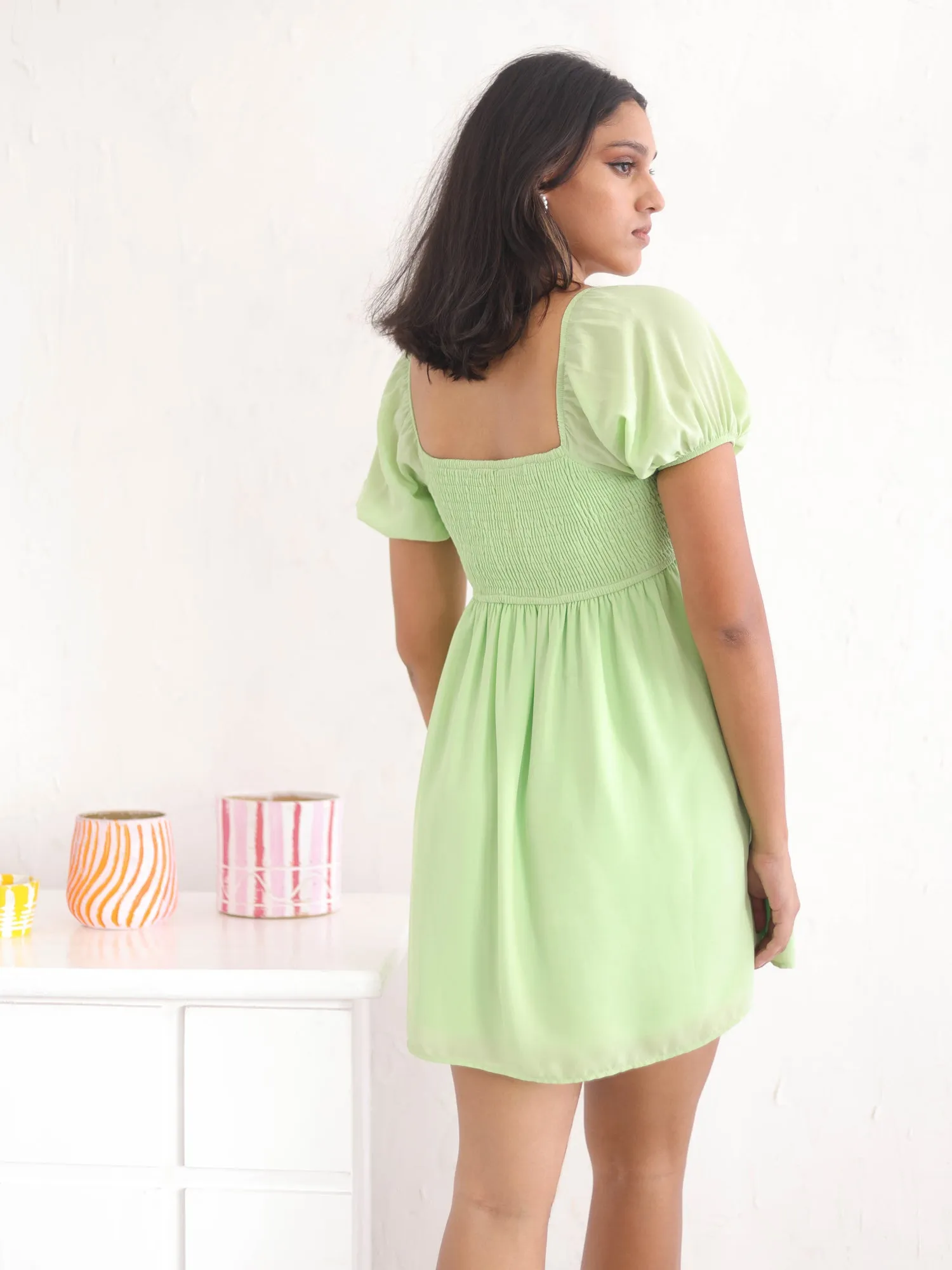 Empire Line Back Smocked Mini Dress