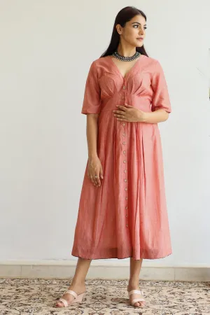 Empire Line Maxi Dress in Orange Hand Loom Cotton