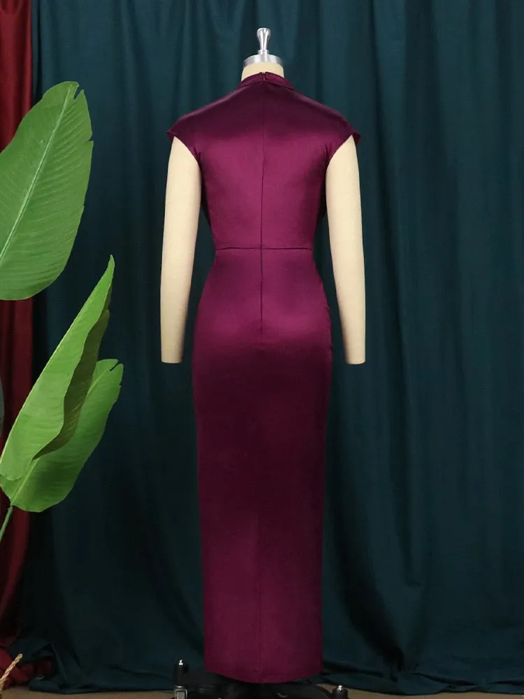 Empire Pleated High Slit Collar Dress