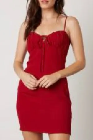 Empire Waist Sweatheart Neckline Tie Pleat Bust Mini Dress