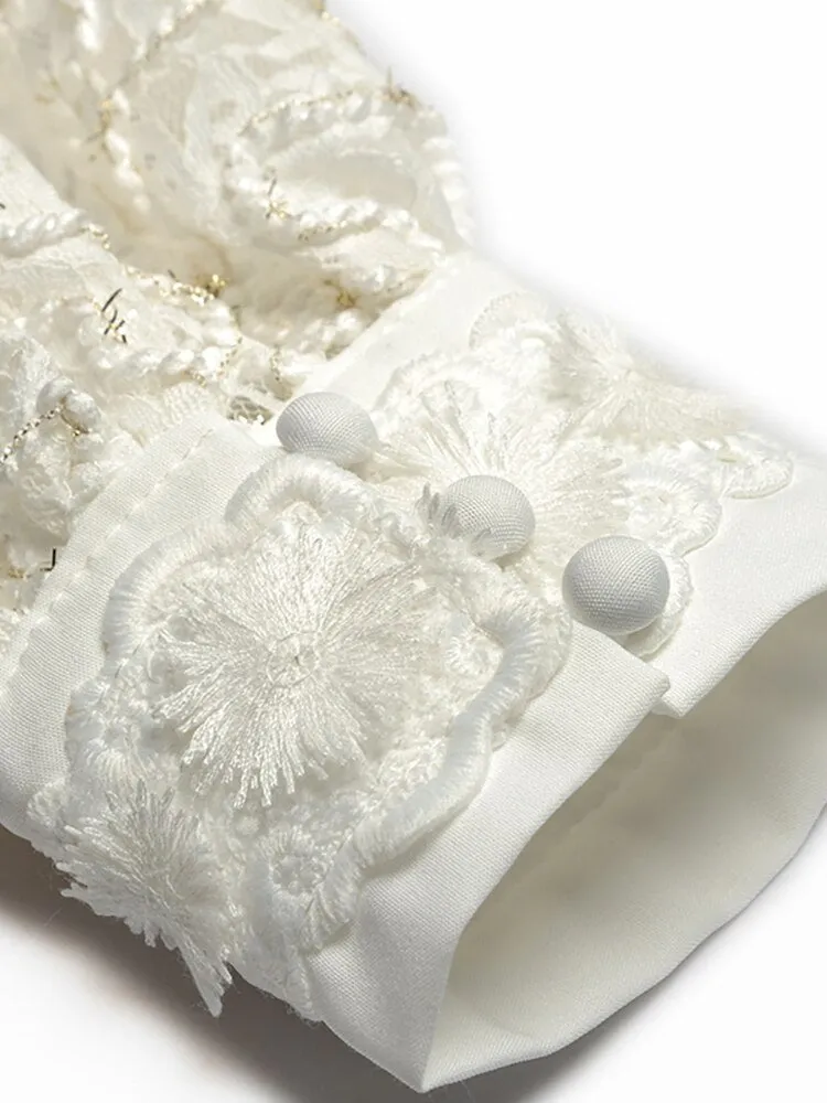 Everly V-Neck Lantern Sleeve 3D Embroidery Flowers  Vintage Party Long Dress