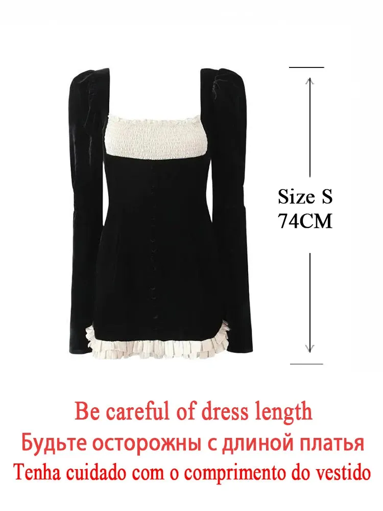 Fall/Winter Velvet Elegant and Beautiful Women's Mini Dress Puff Sleeve Square Neck Bodycon Party Dresses