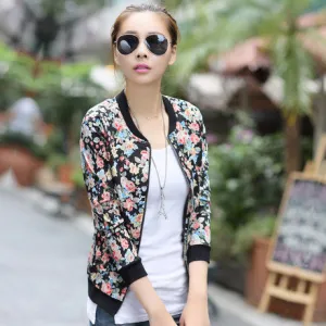 Fashion Baseball Floral Jacket Women Ditsy Print Zipper Varsity Outwear