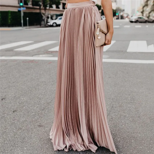 Fashion Pleated Long Skirt 2019 Lady Casual Loose Soild High Waist Long Skirt Ladies All-match Ankle-Length Skirts Multi Colors