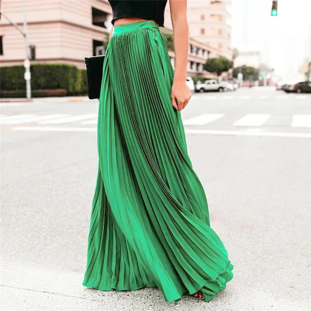 Fashion Pleated Long Skirt 2019 Lady Casual Loose Soild High Waist Long Skirt Ladies All-match Ankle-Length Skirts Multi Colors