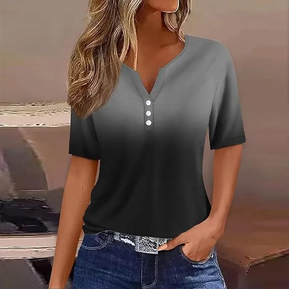 Fashion V-neck Gradient Short Sleeve Shirts Wholesale Womens Clothing N3824052000003