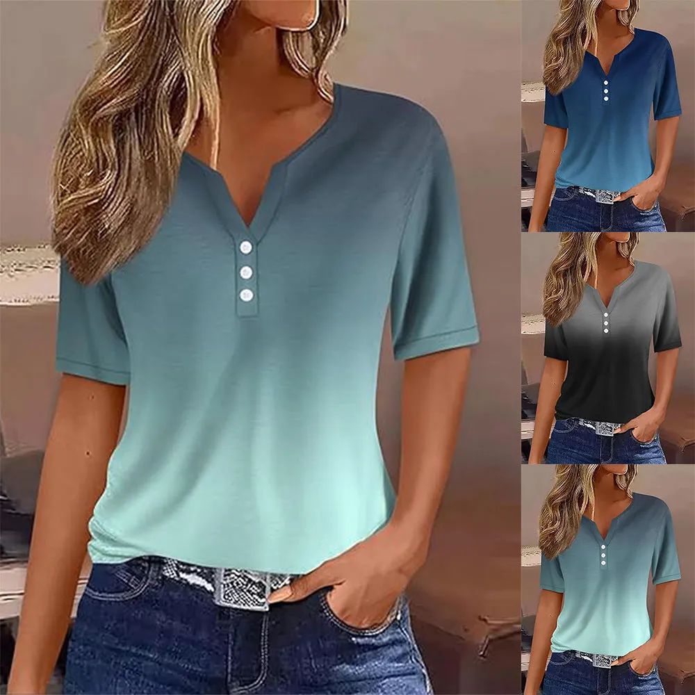 Fashion V-neck Gradient Short Sleeve Shirts Wholesale Womens Clothing N3824052000003