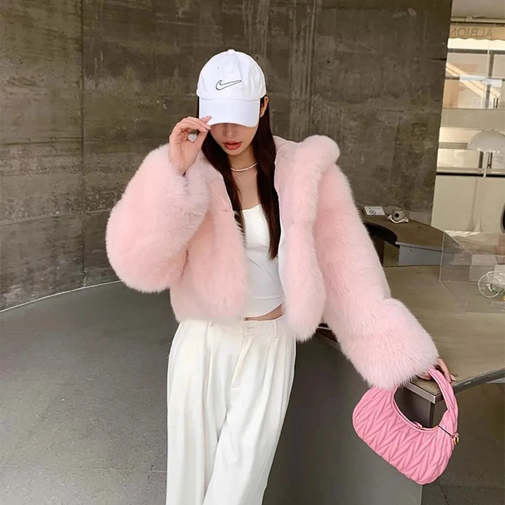 Faux fur coat for Women Luxury fur coat faux fur jackets for women faux fur Hooded coat Vintage fur coat