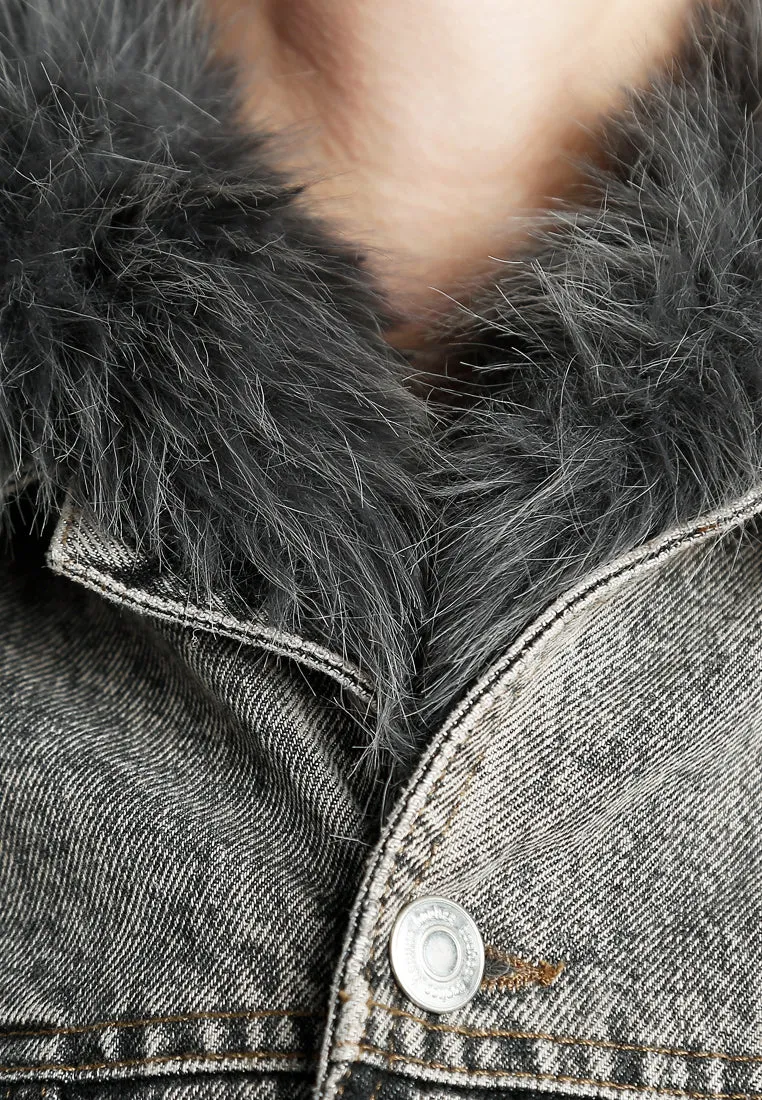 Faux Fur Collar Denim Jacket By RUW
