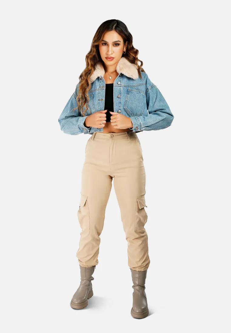 Faux Fur Collar Denim Jacket