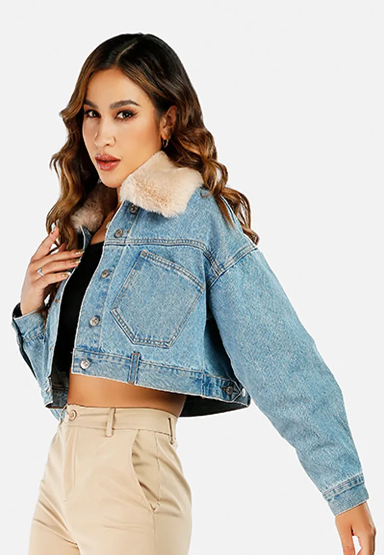 Faux Fur Collar Denim Jacket