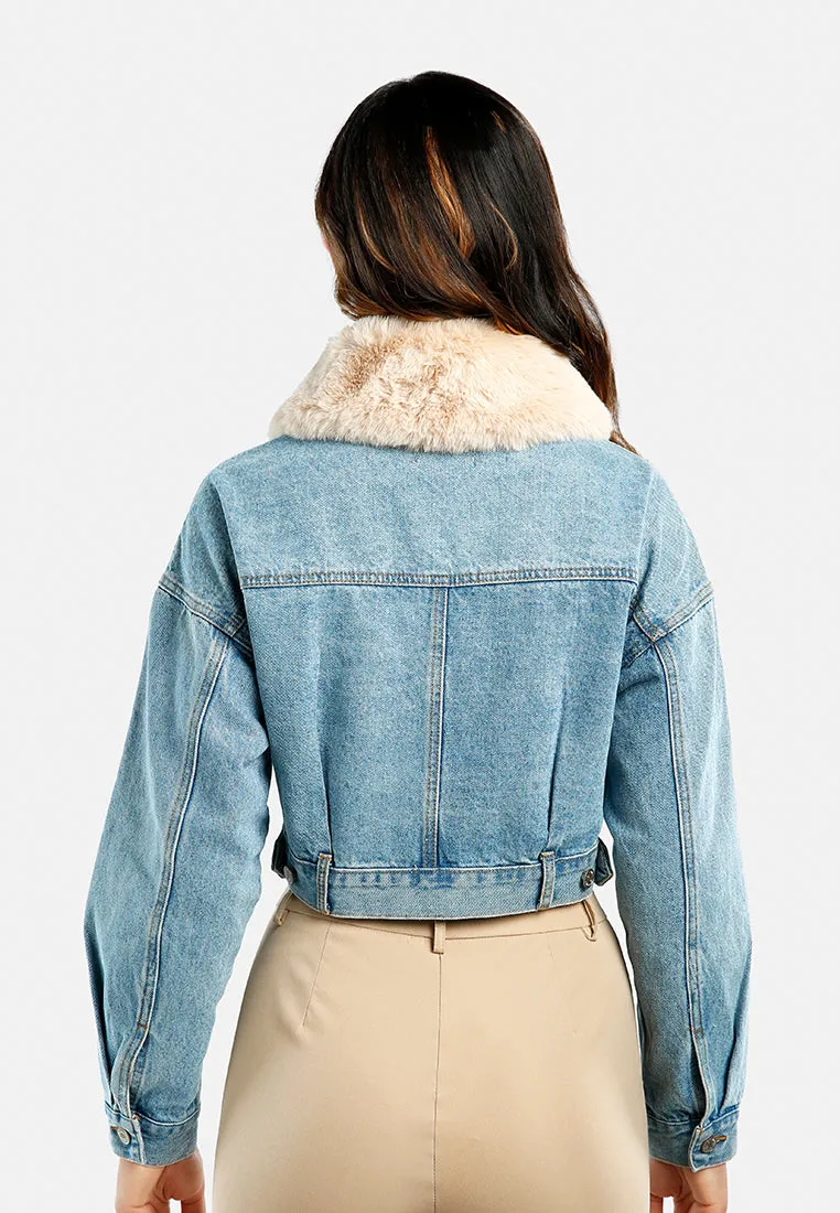 Faux Fur Collar Denim Jacket