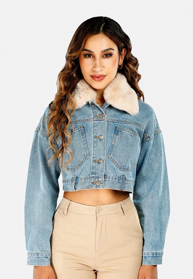 Faux Fur Collar Denim Jacket