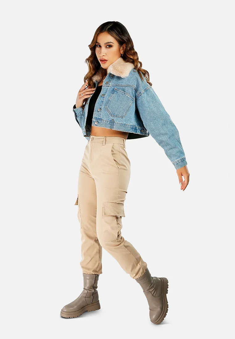 Faux Fur Collar Denim Jacket