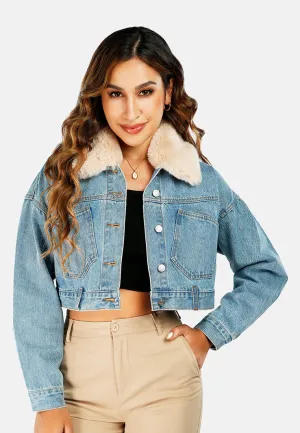 Faux Fur Collar Denim Jacket