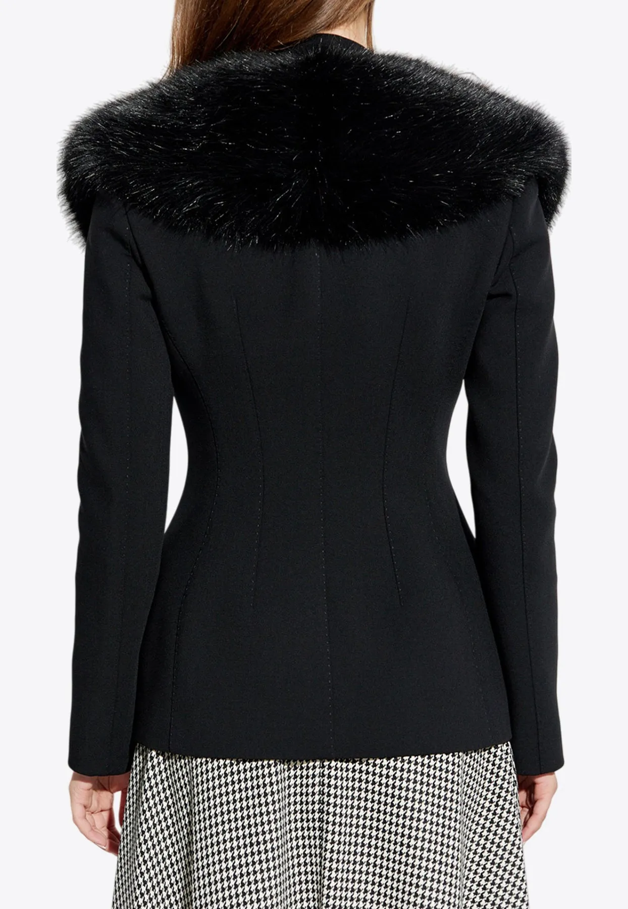 Faux-Fur Collar Single-Breasted Blazer