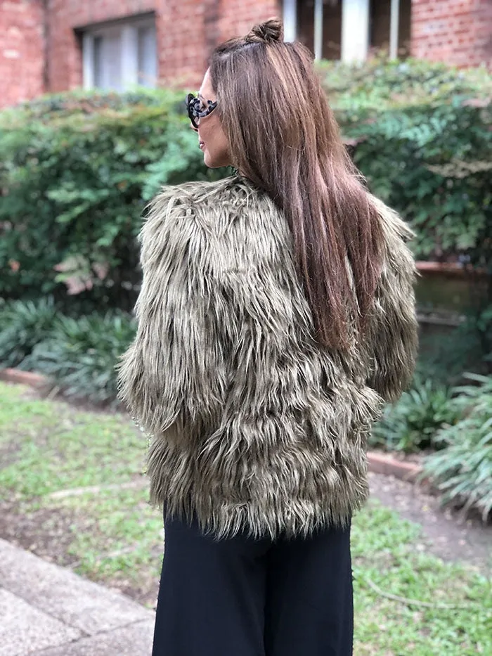Faux Fur Jacket - Olive