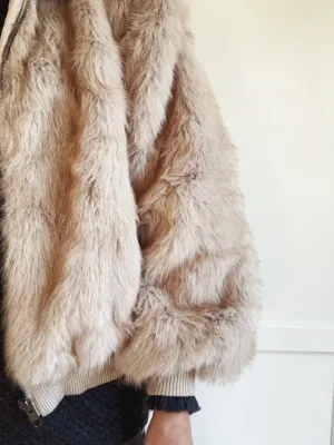 FAUX FUR SHORT JACKET - BEIGE