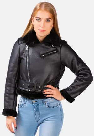 Faux Leather Fur Collared Biker Jacket