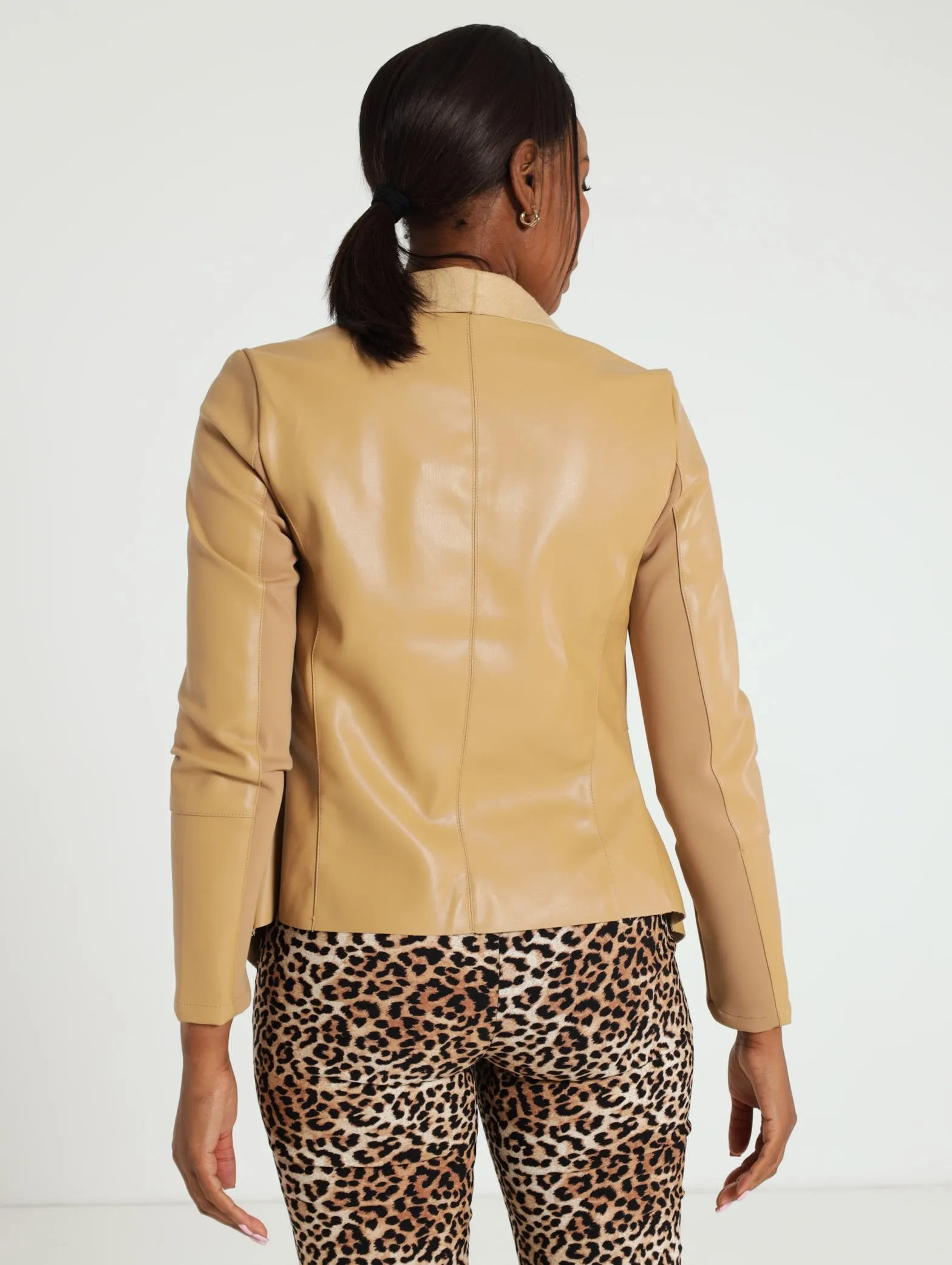 Faux Leather Waterfall Jacket - Sand