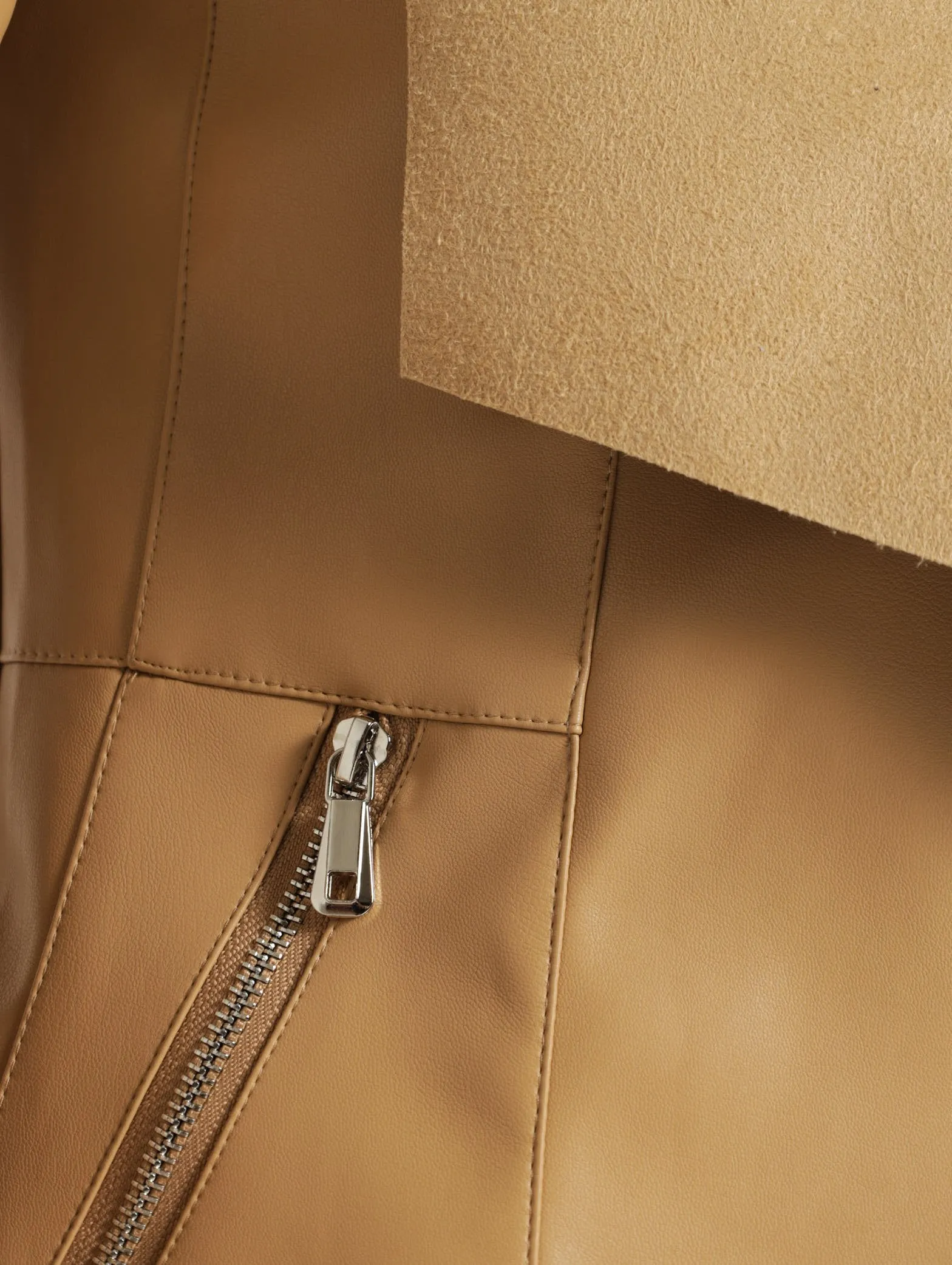 Faux Leather Waterfall Jacket - Sand