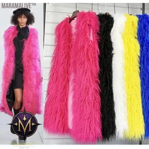 Faux Mongolia Sheep Fur Women Long Vest Colorful Warm Faux Fur Big Size Plush Coats Female Jacket Autumn Winter Furry Outerwear