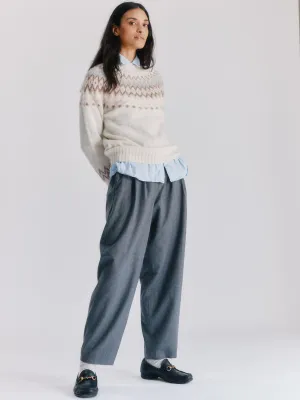 Fjord Yoke Brushed Fair Isle Women's Lambswool Sweater  - Winter White