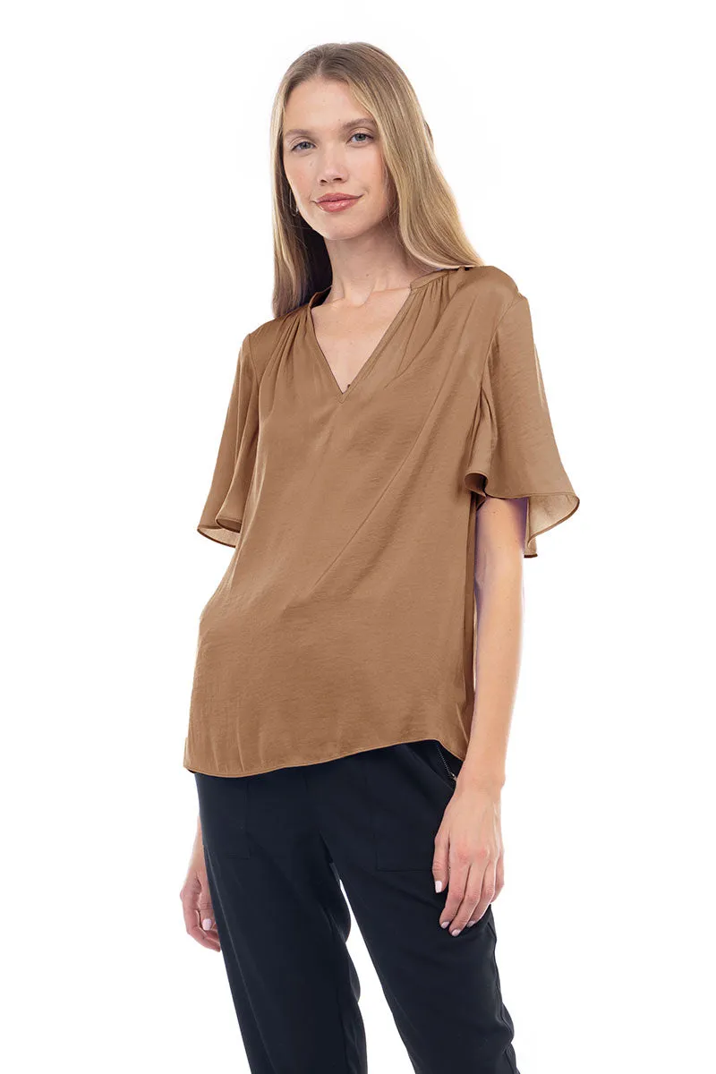 Flirty Short Sleeve Boxy Satin Blouse
