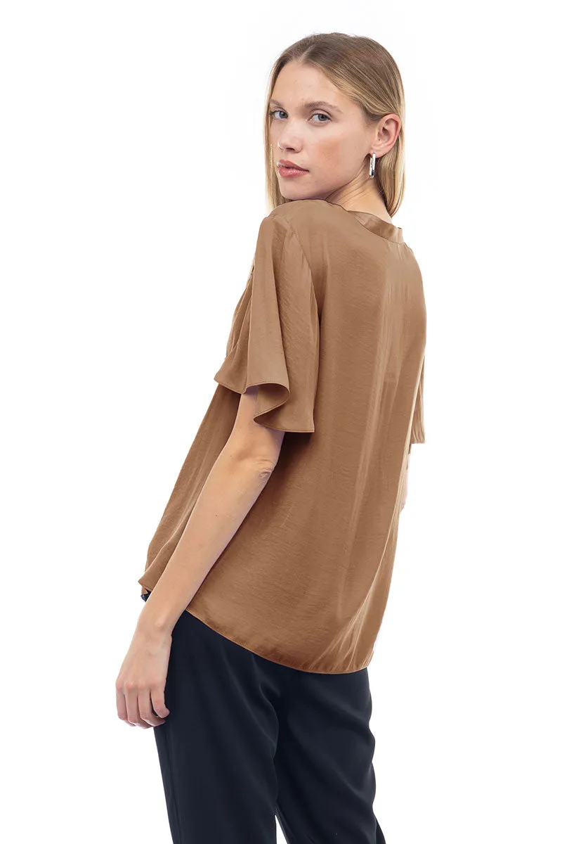 Flirty Short Sleeve Boxy Satin Blouse
