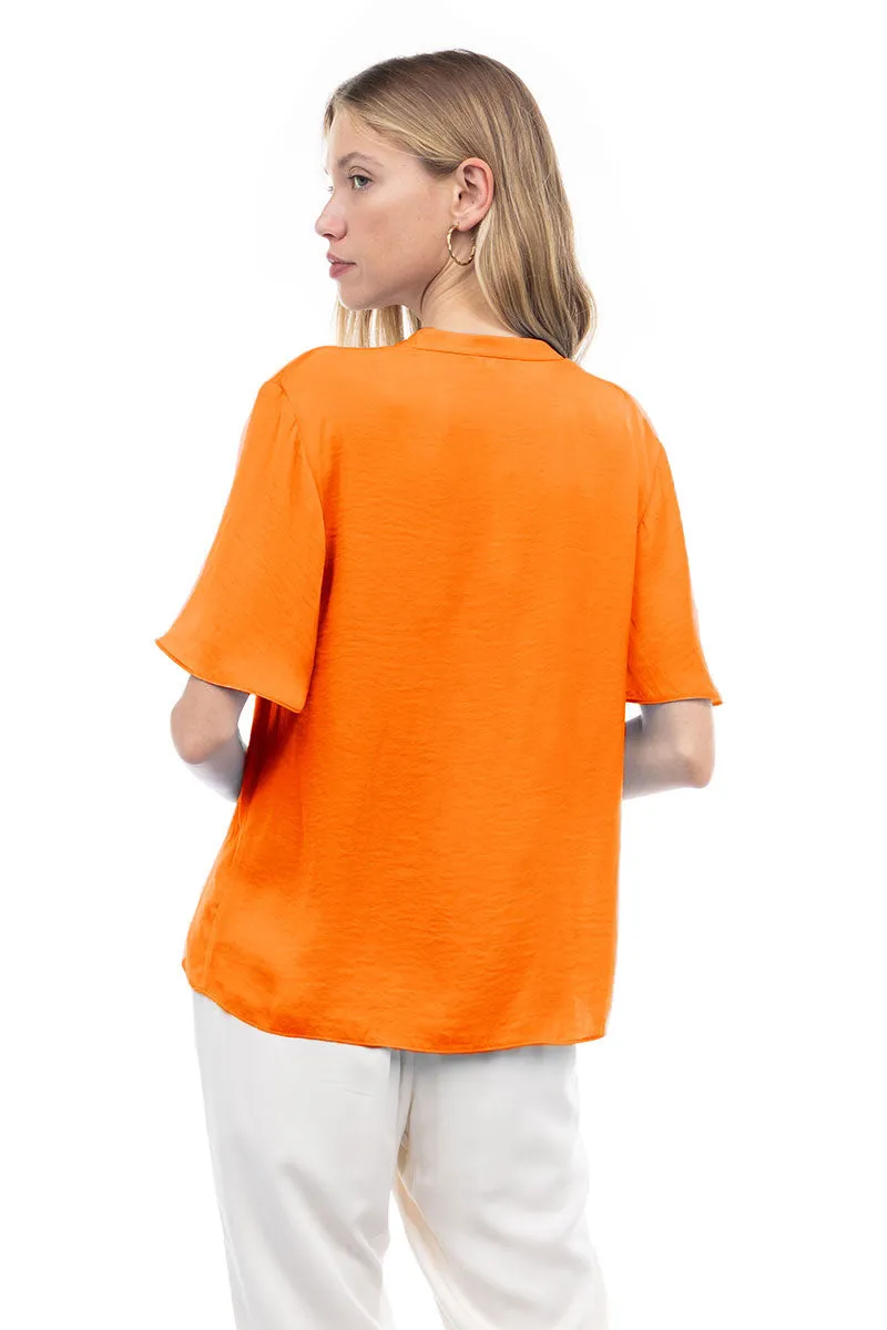 Flirty Short Sleeve Boxy Satin Blouse