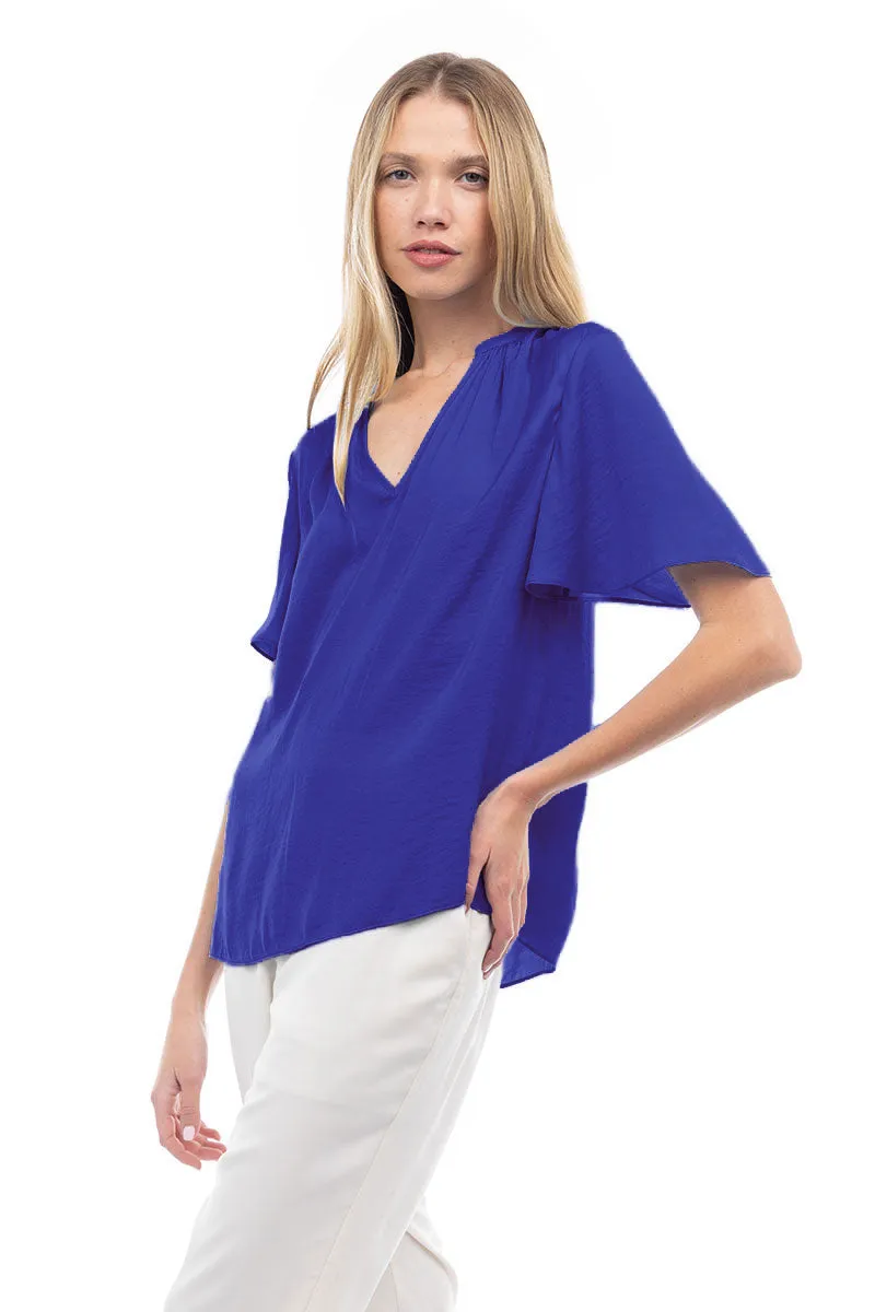 Flirty Short Sleeve Boxy Satin Blouse