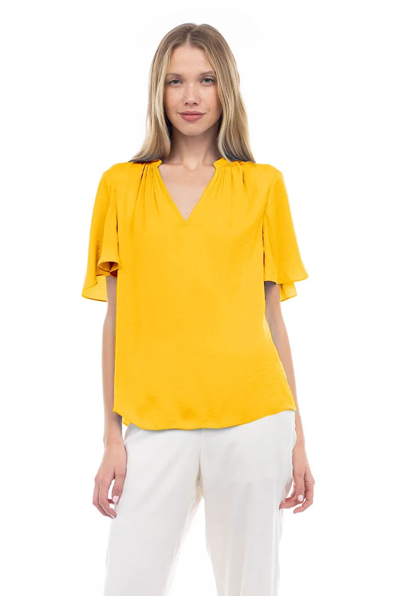 Flirty Short Sleeve Boxy Satin Blouse