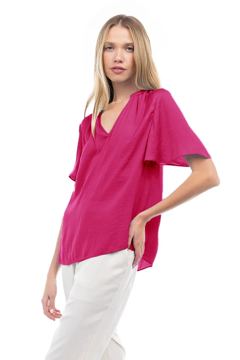 Flirty Short Sleeve Boxy Satin Blouse