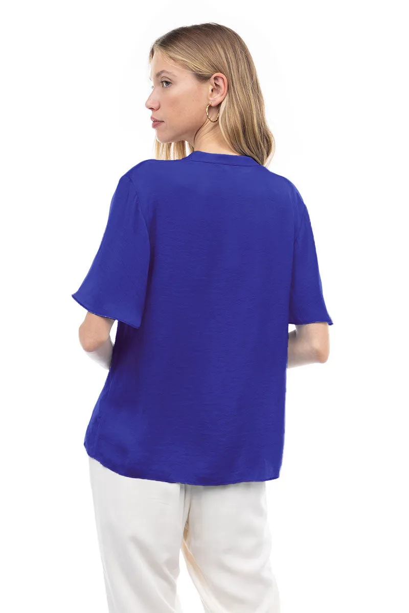 Flirty Short Sleeve Boxy Satin Blouse