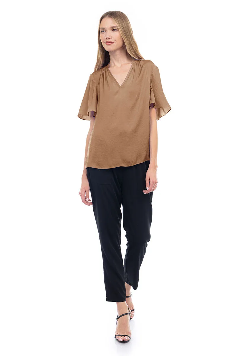 Flirty Short Sleeve Boxy Satin Blouse