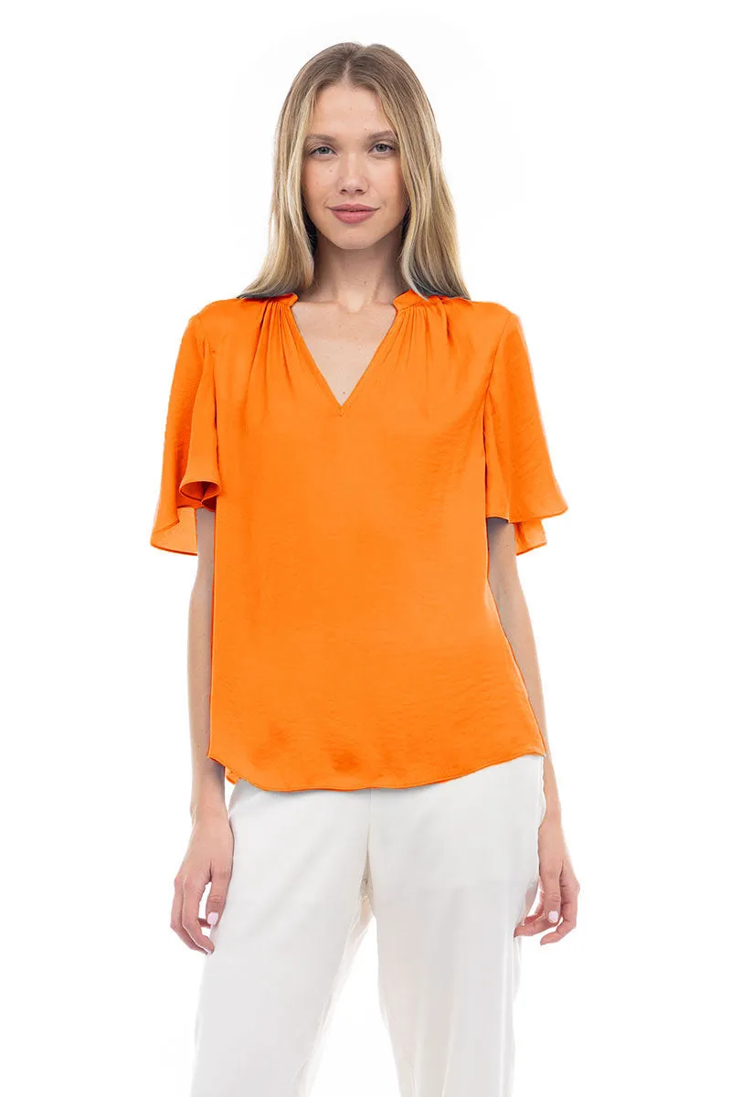 Flirty Short Sleeve Boxy Satin Blouse