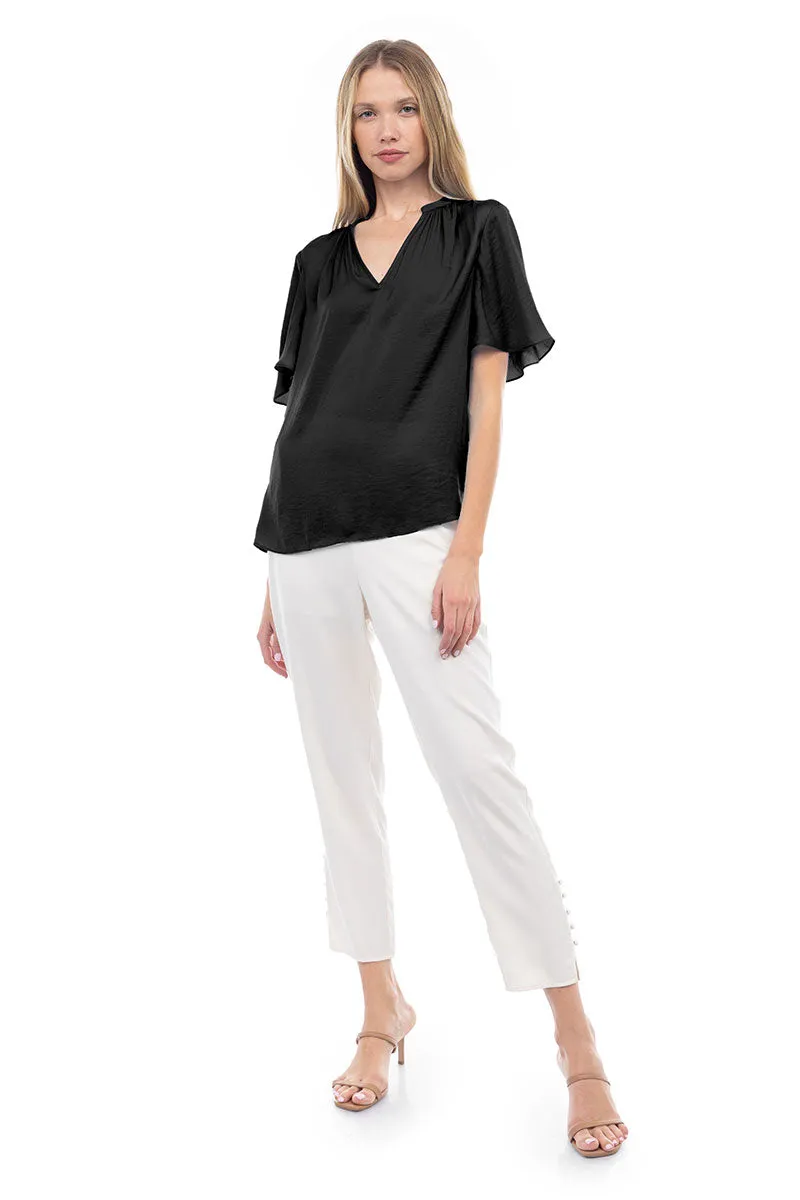 Flirty Short Sleeve Boxy Satin Blouse