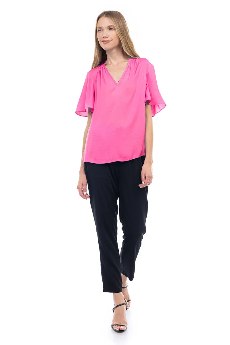 Flirty Short Sleeve Boxy Satin Blouse