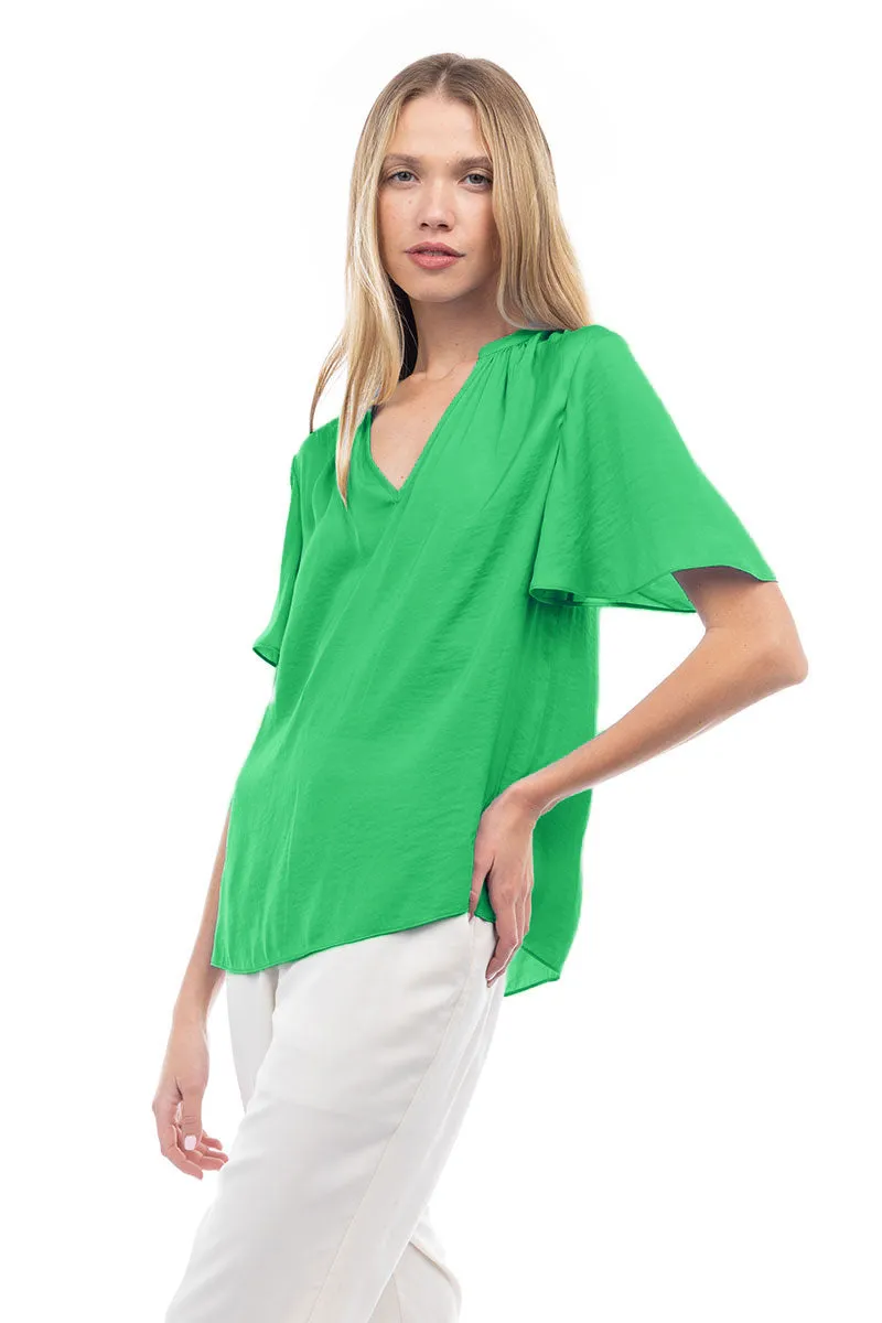 Flirty Short Sleeve Boxy Satin Blouse