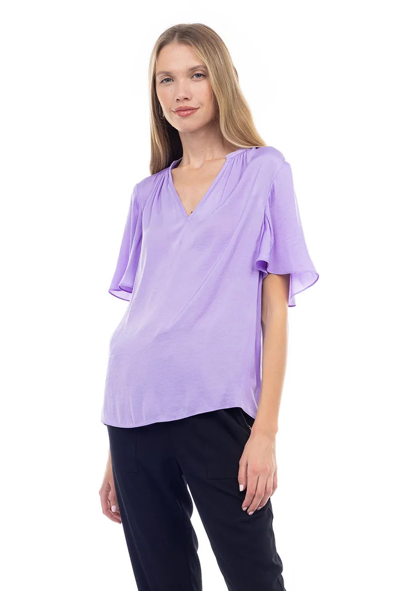 Flirty Short Sleeve Boxy Satin Blouse