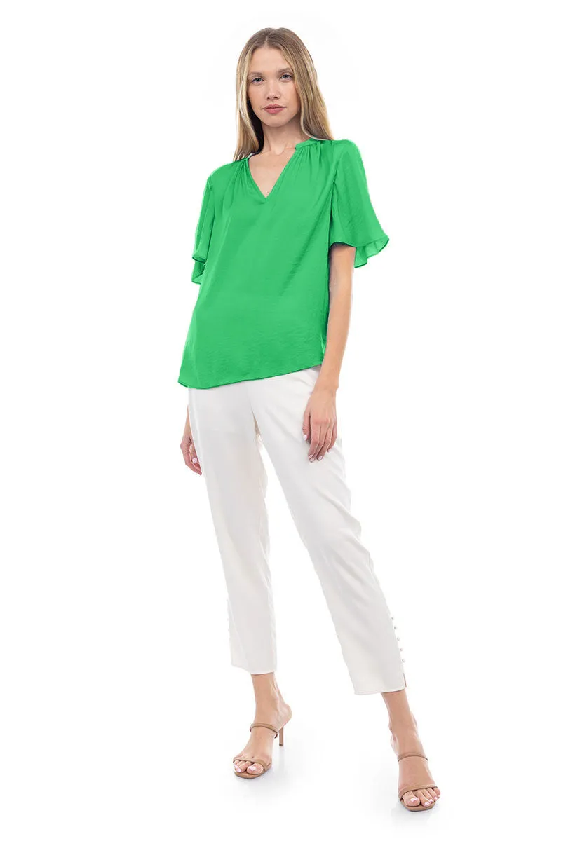 Flirty Short Sleeve Boxy Satin Blouse