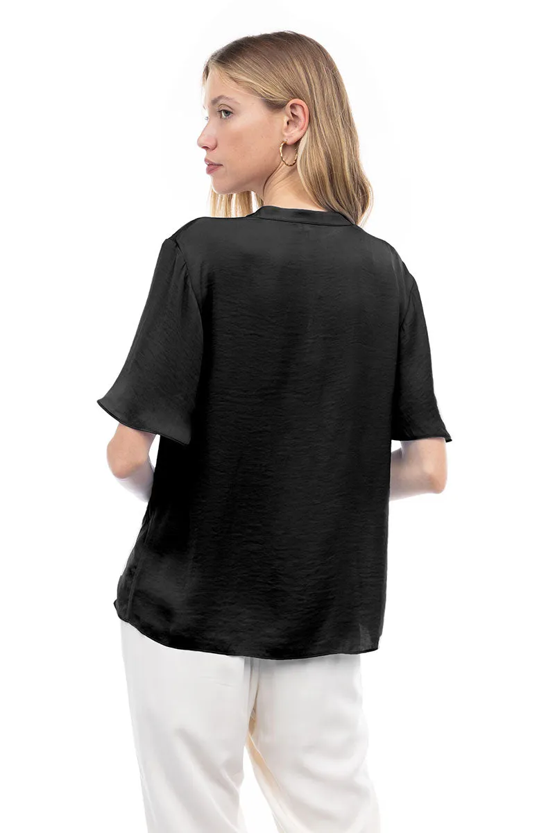 Flirty Short Sleeve Boxy Satin Blouse