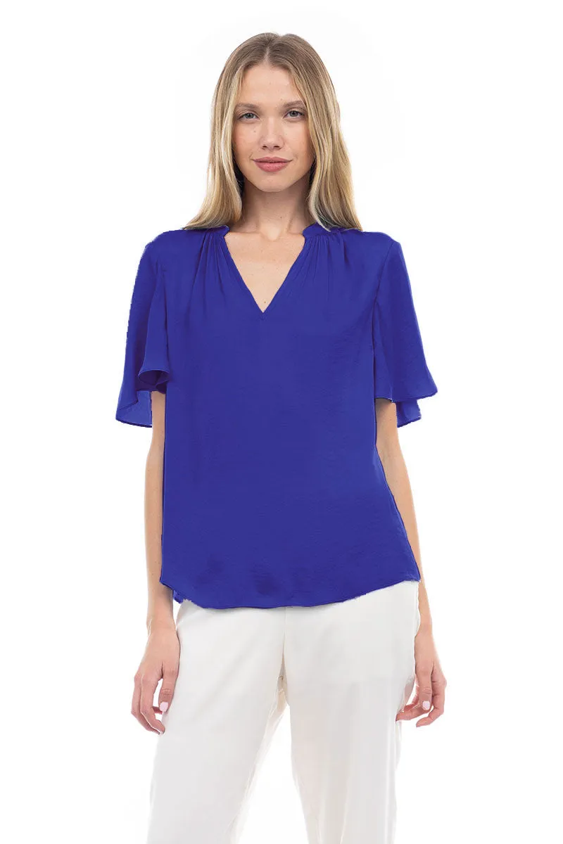 Flirty Short Sleeve Boxy Satin Blouse