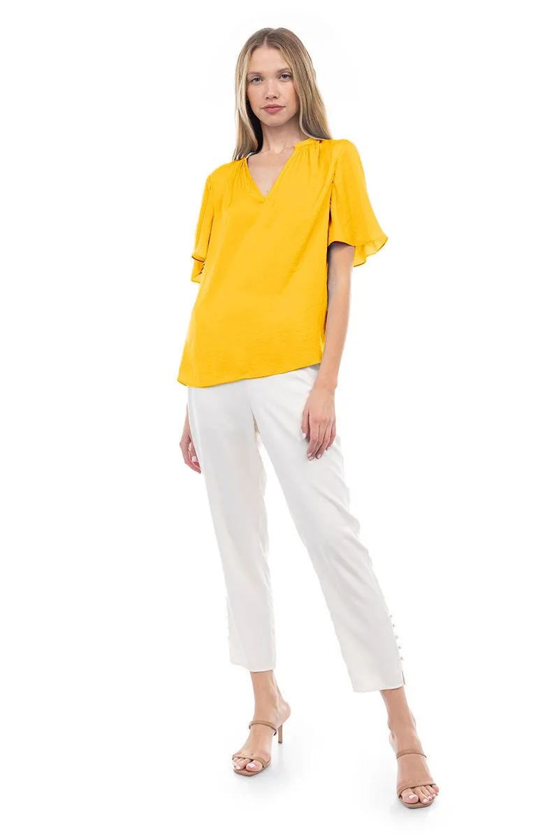Flirty Short Sleeve Boxy Satin Blouse