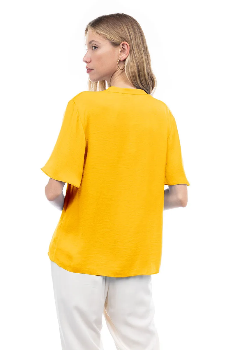 Flirty Short Sleeve Boxy Satin Blouse