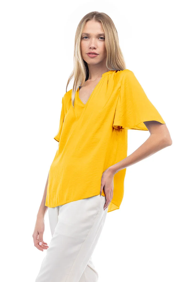 Flirty Short Sleeve Boxy Satin Blouse